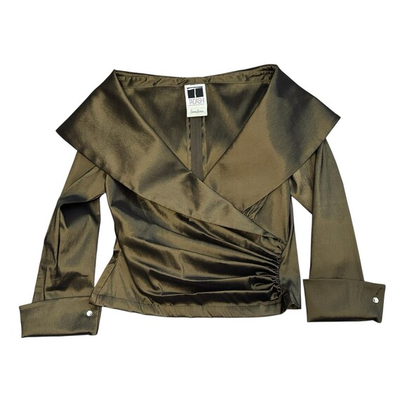 Tadashi Faux Wrap Shimmery Brown Evening Jacket Top Ruched  Shimmer Taffeta - Picture 1 of 5